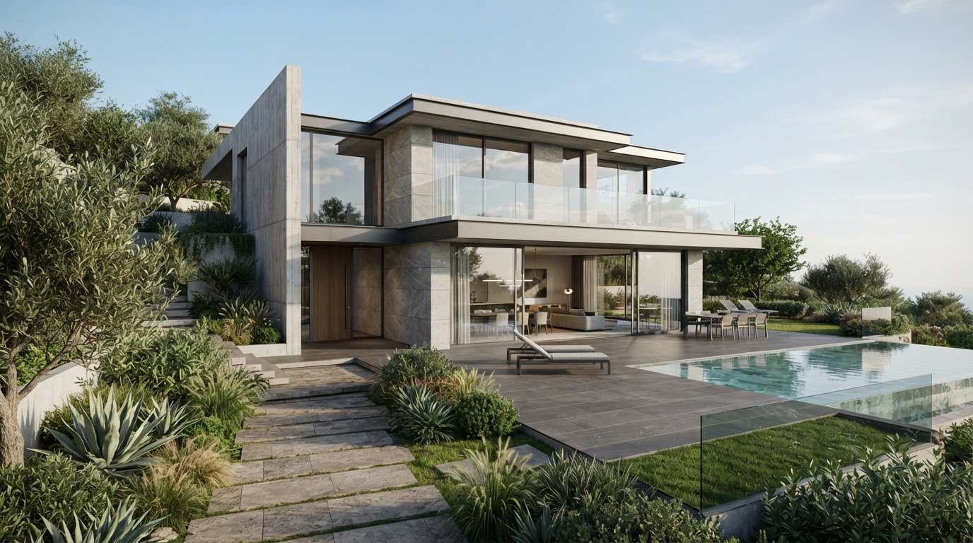 Hillside residence — garden elevation